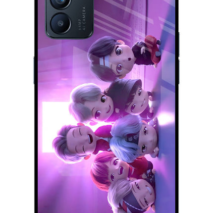 BTS Chibi Oppo Reno6 5G Glass Case Back Cover by Casekaro
