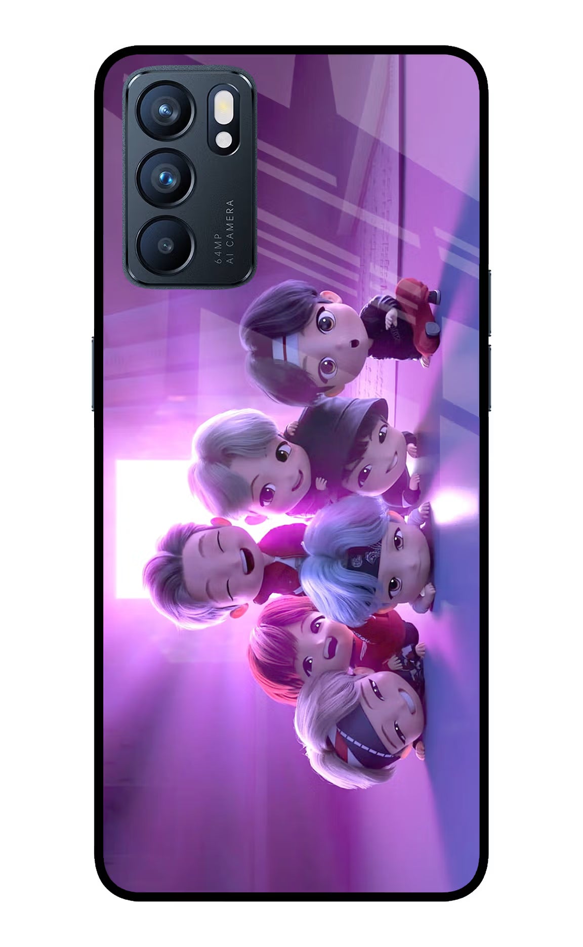 BTS Chibi Oppo Reno6 5G Glass Case Back Cover by Casekaro