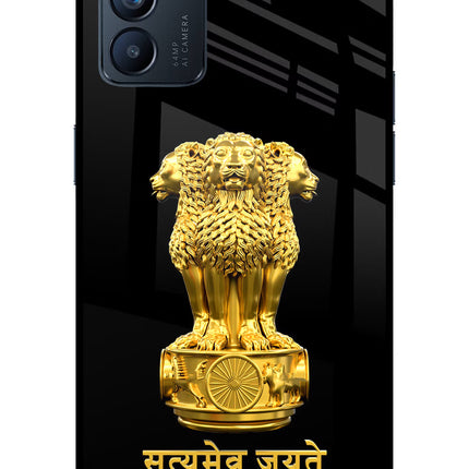 Satyamev Jayate Golden Oppo Reno6 5G Glass Case Back Cover by Casekaro