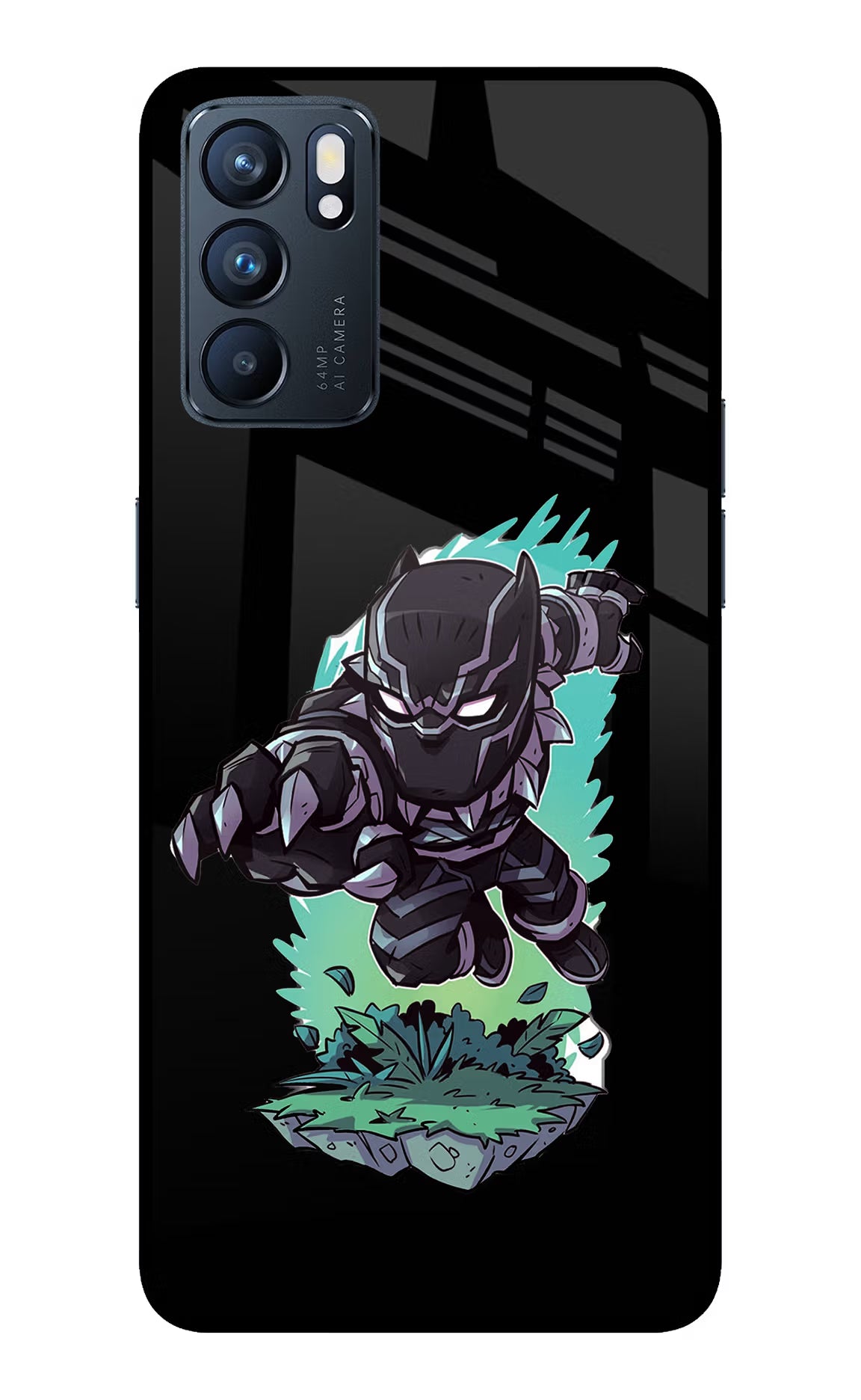 Black Panther Oppo Reno6 5G Glass Case Back Cover by Casekaro