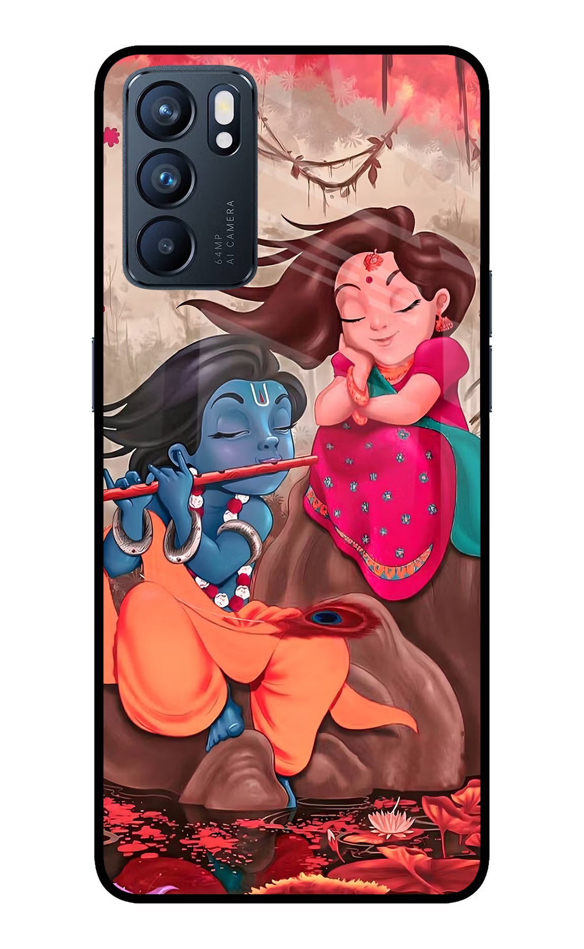 Radhe Krishna Oppo Reno6 5G Glass Case Back Cover by Casekaro