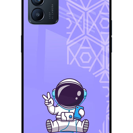 Cute Astronaut Chilling Oppo Reno6 5G Glass Case Back Cover by Casekaro