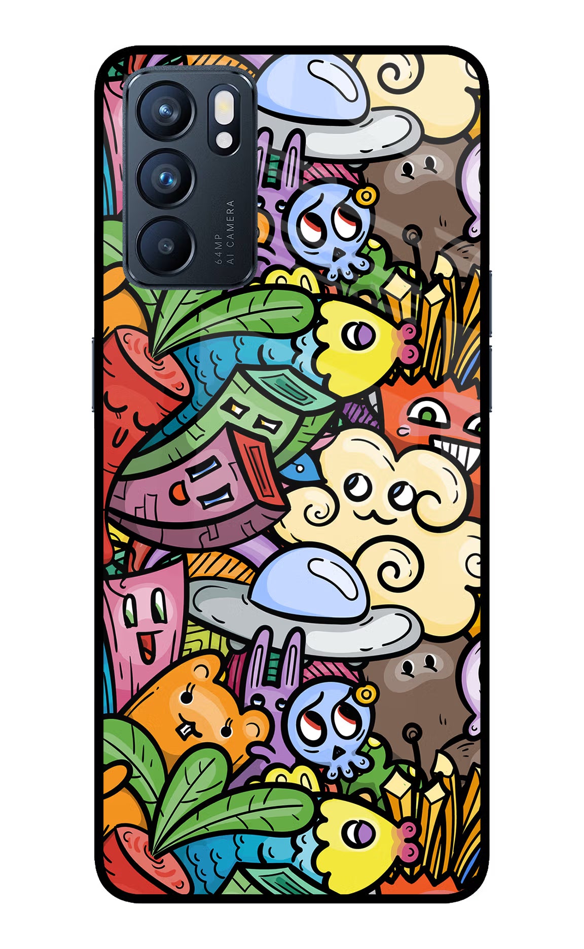 Veggie Doodle Oppo Reno6 5G Glass Case Back Cover by Casekaro