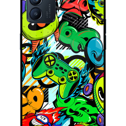 Game Doodle Oppo Reno6 5G Glass Case Back Cover by Casekaro