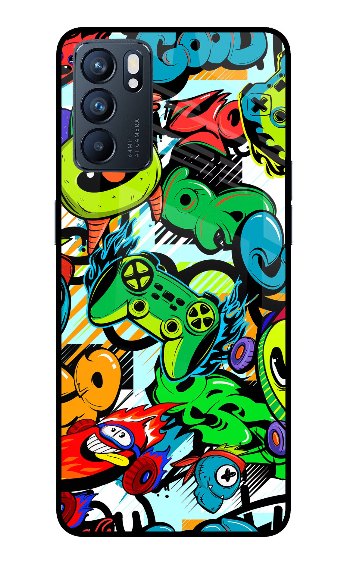 Game Doodle Oppo Reno6 5G Glass Case Back Cover by Casekaro