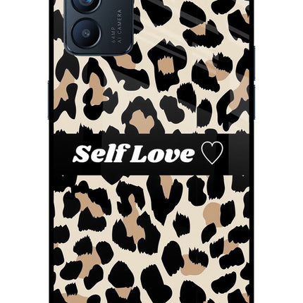 Leopard Print Self Love Oppo Reno6 5G Glass Case Back Cover by Casekaro