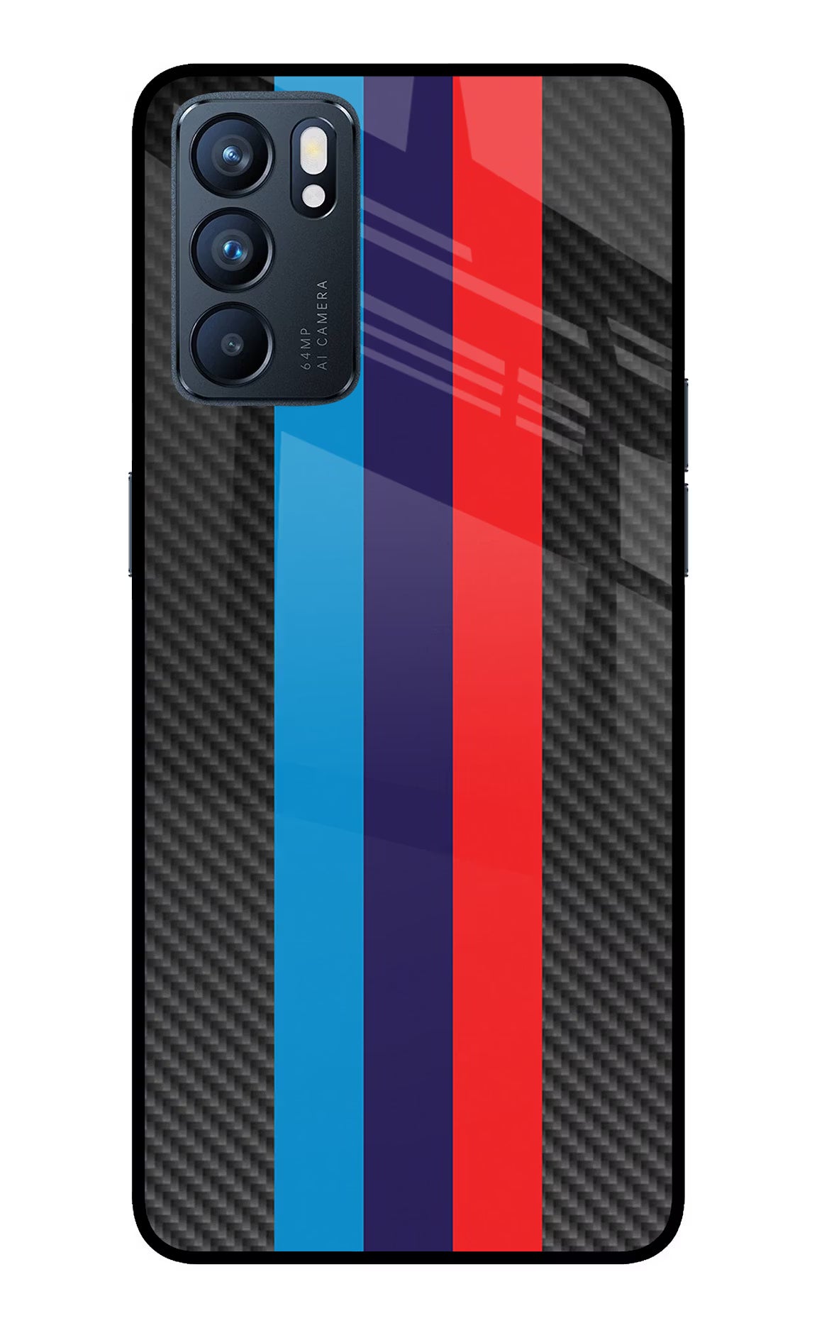 BMW Stripes Pattern Oppo Reno6 5G Glass Case Back Cover by Casekaro