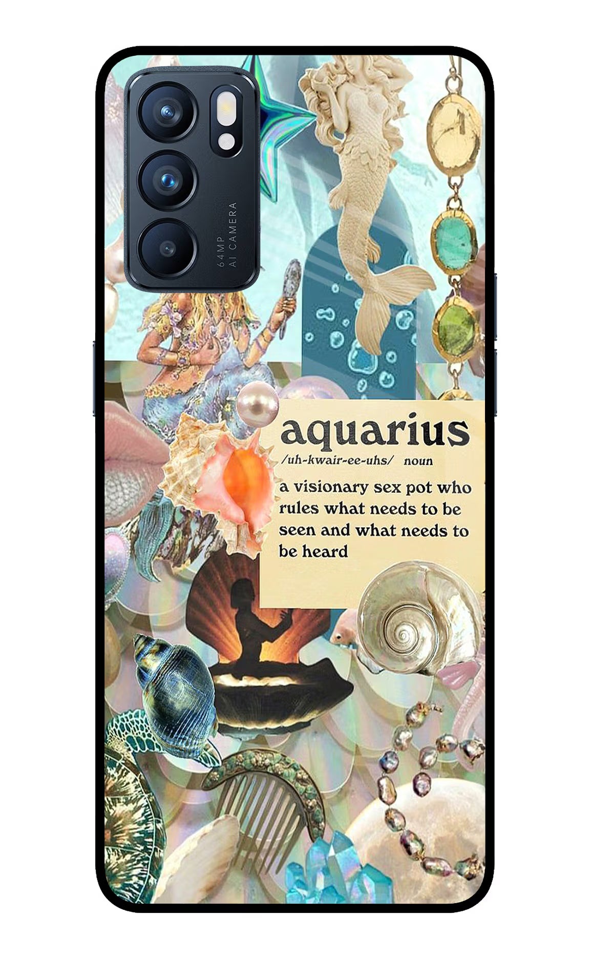 Aquarius Zodiac Oppo Reno6 5G Glass Case Back Cover by Casekaro
