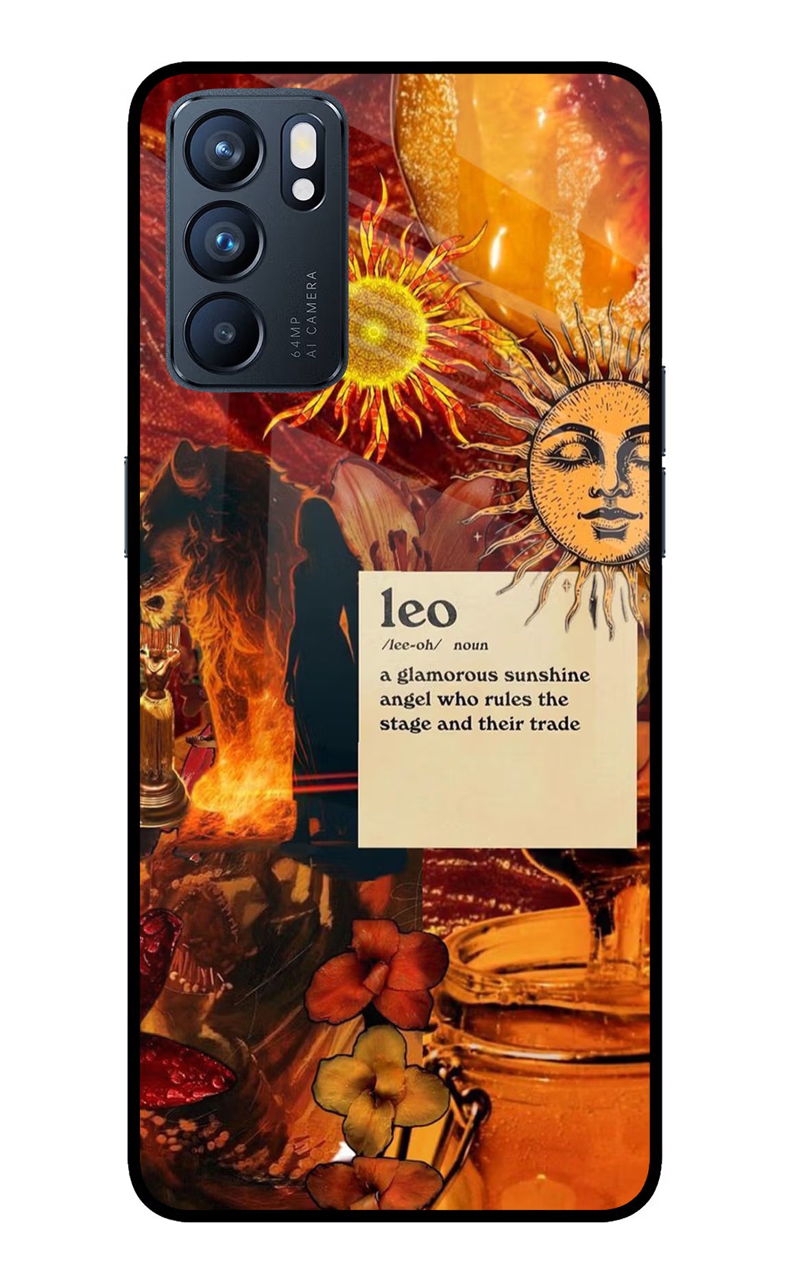 Leo Zodiac Oppo Reno6 5G Glass Case Back Cover by Casekaro