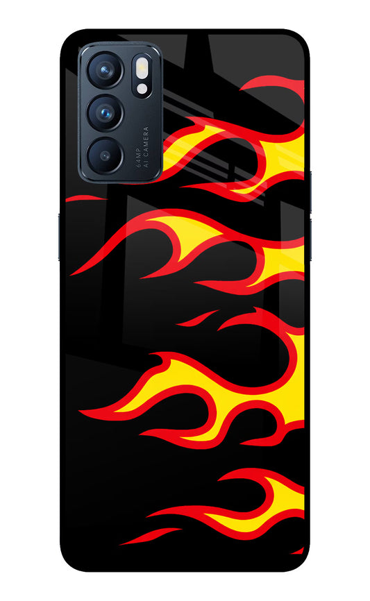 Side Sweep Flames Oppo Reno6 5G Glass Case