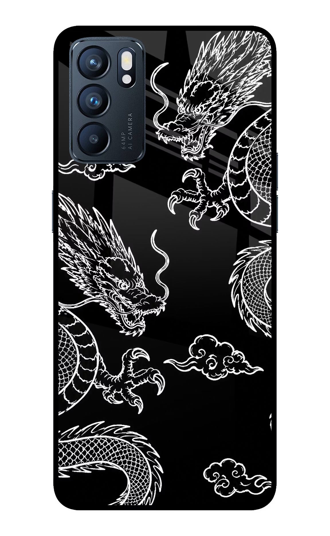 Twin Dragons Oppo Reno6 5G Glass Case Back Cover by Casekaro