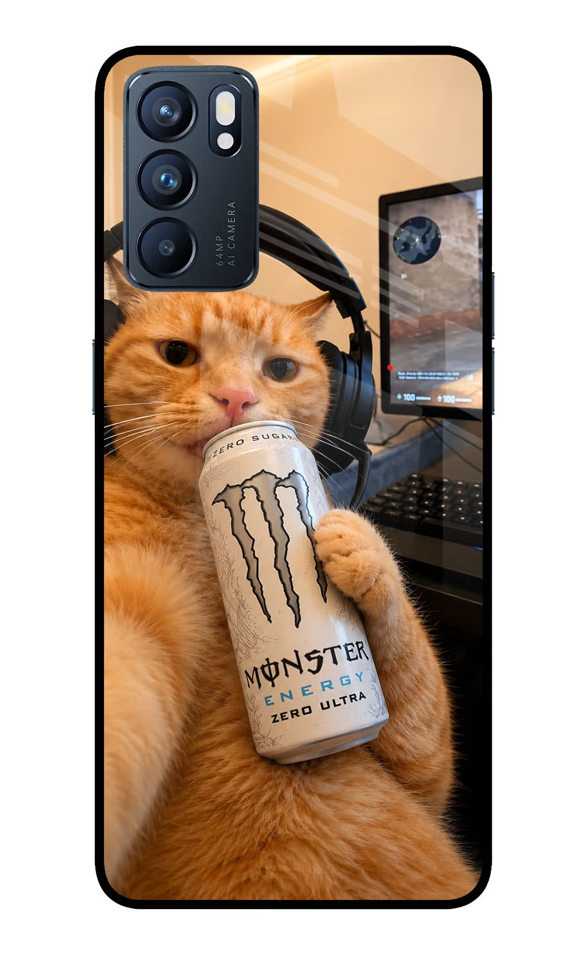 Gamer Cat Energy Oppo Reno6 5G Glass Case