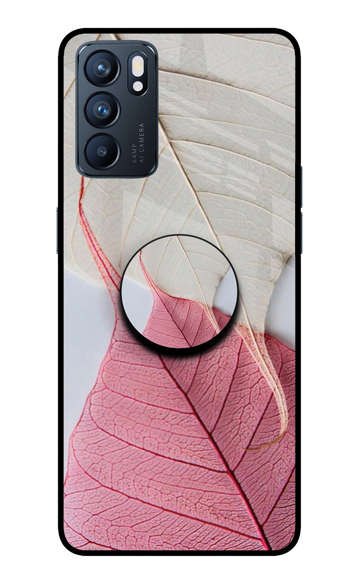 White Pink Leaf Oppo Reno6 5G Pop Case