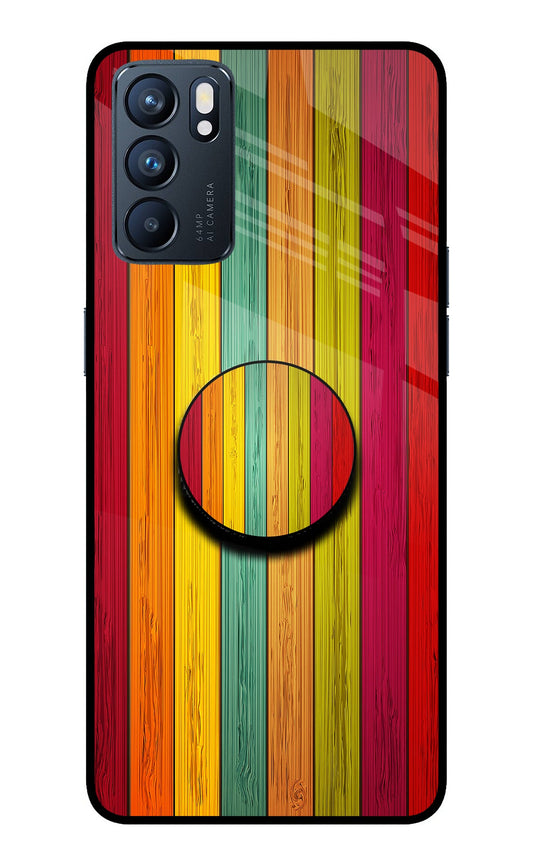 Multicolor Wooden Oppo Reno6 5G Glass Case