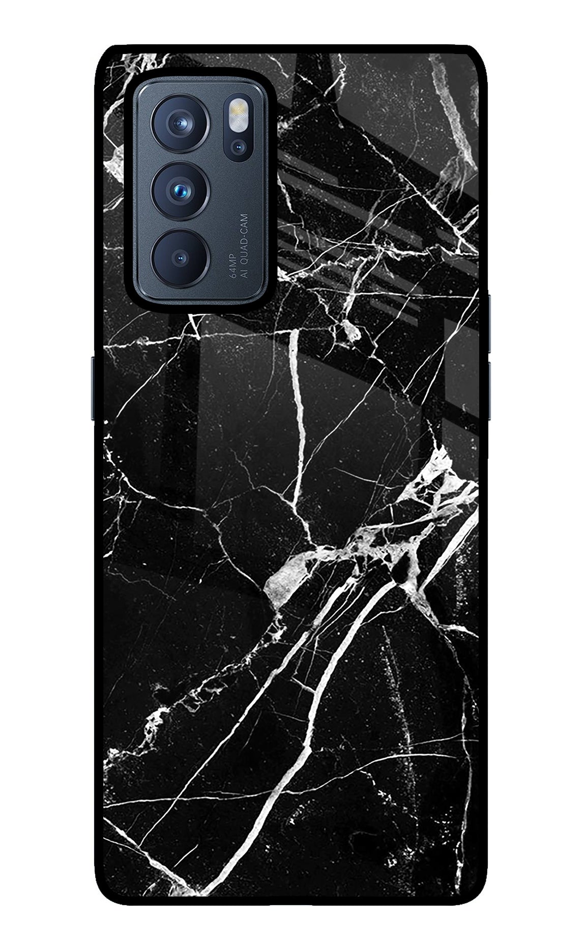 Black Marble Pattern Oppo Reno6 Pro 5G Glass Case