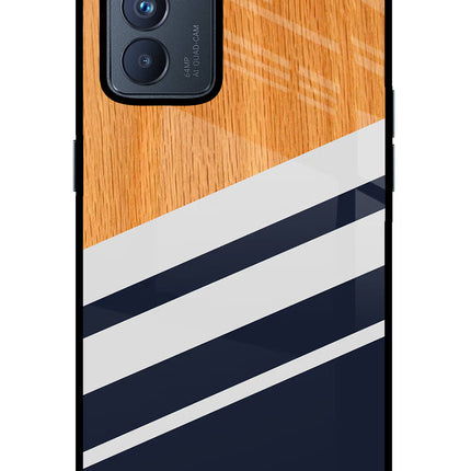 Blue and white wooden Oppo Reno6 Pro 5G Glass Case Back Cover by Casekaro