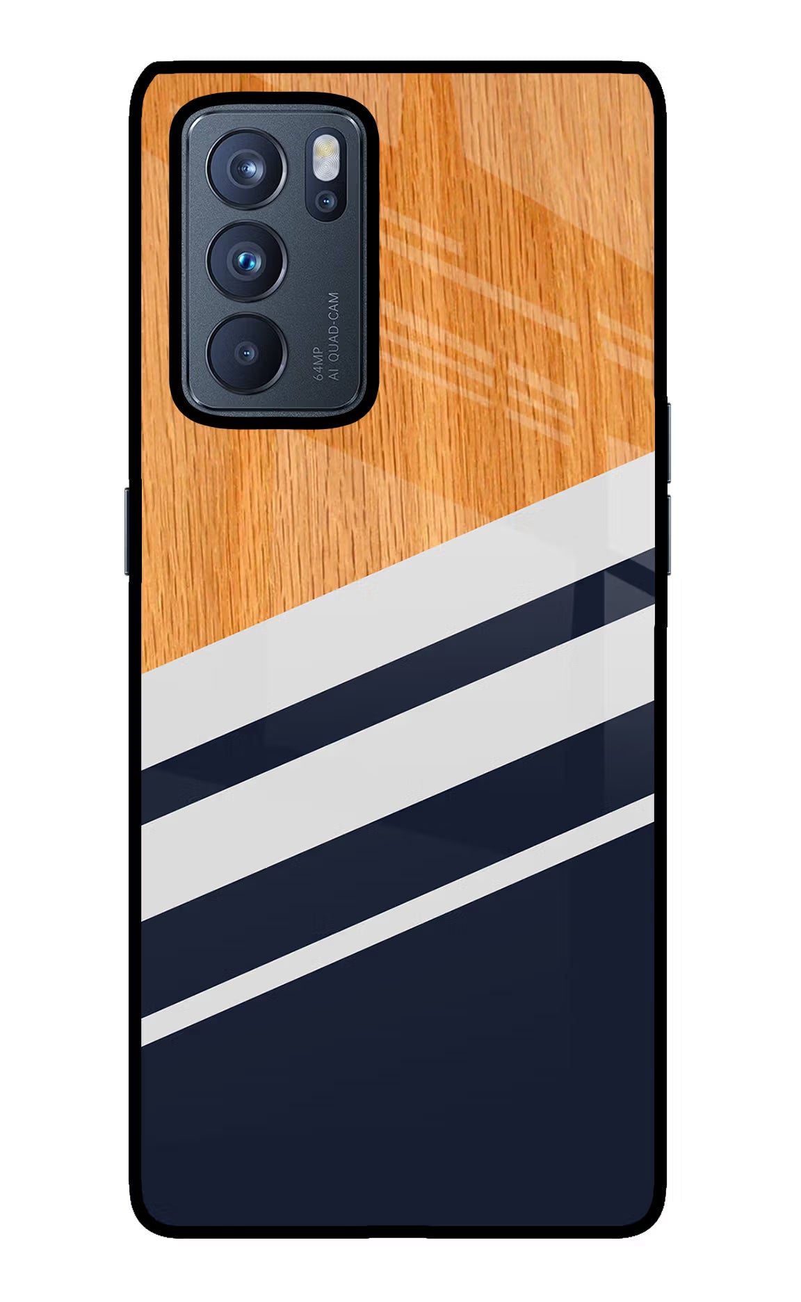 Blue and white wooden Oppo Reno6 Pro 5G Glass Case Back Cover by Casekaro