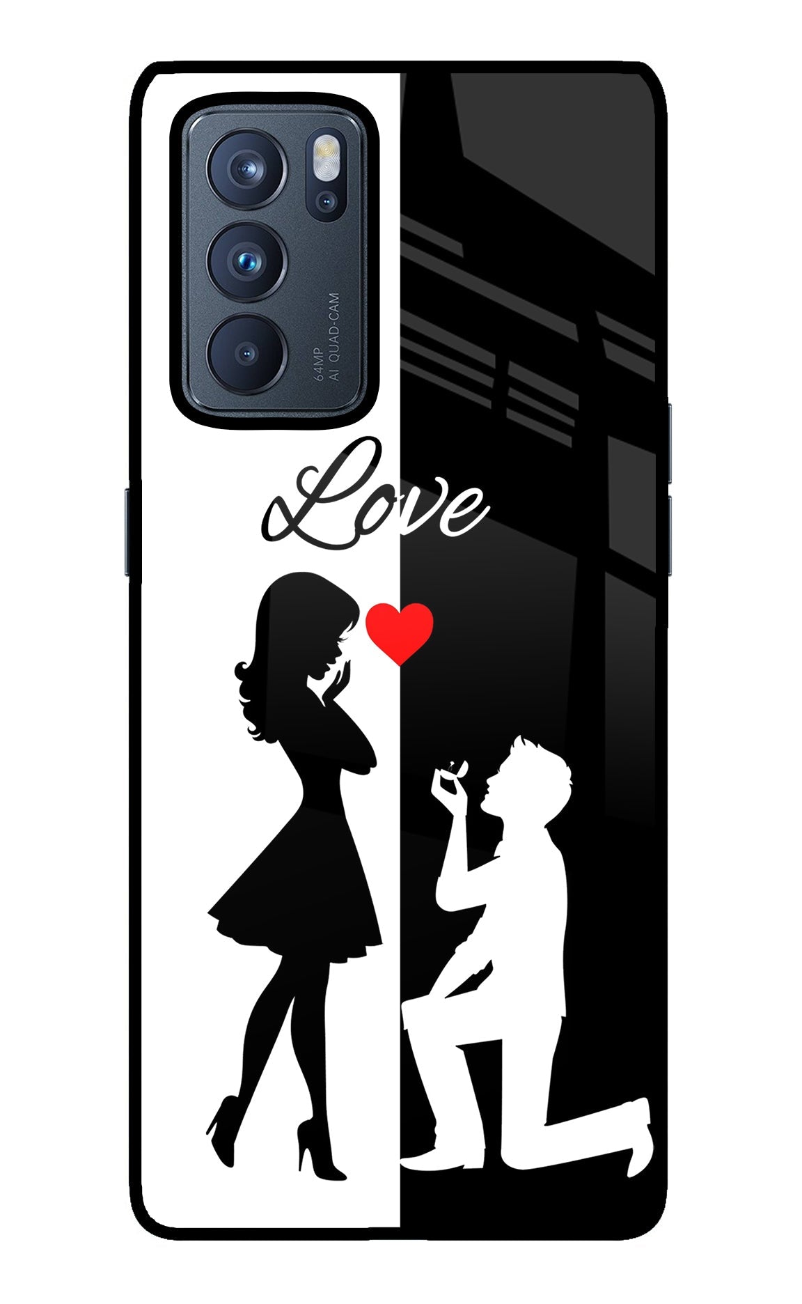 Love Propose Black And White Oppo Reno6 Pro 5G Glass Case