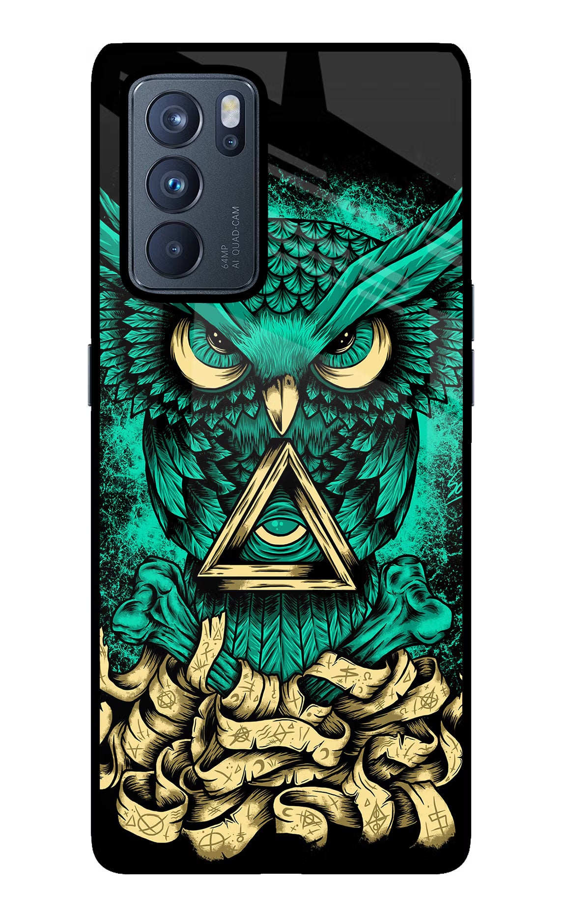 Green Owl Oppo Reno6 Pro 5G Glass Case Back Cover by Casekaro