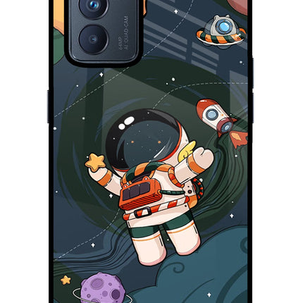 Cartoon Astronaut Oppo Reno6 Pro 5G Glass Case Back Cover by Casekaro