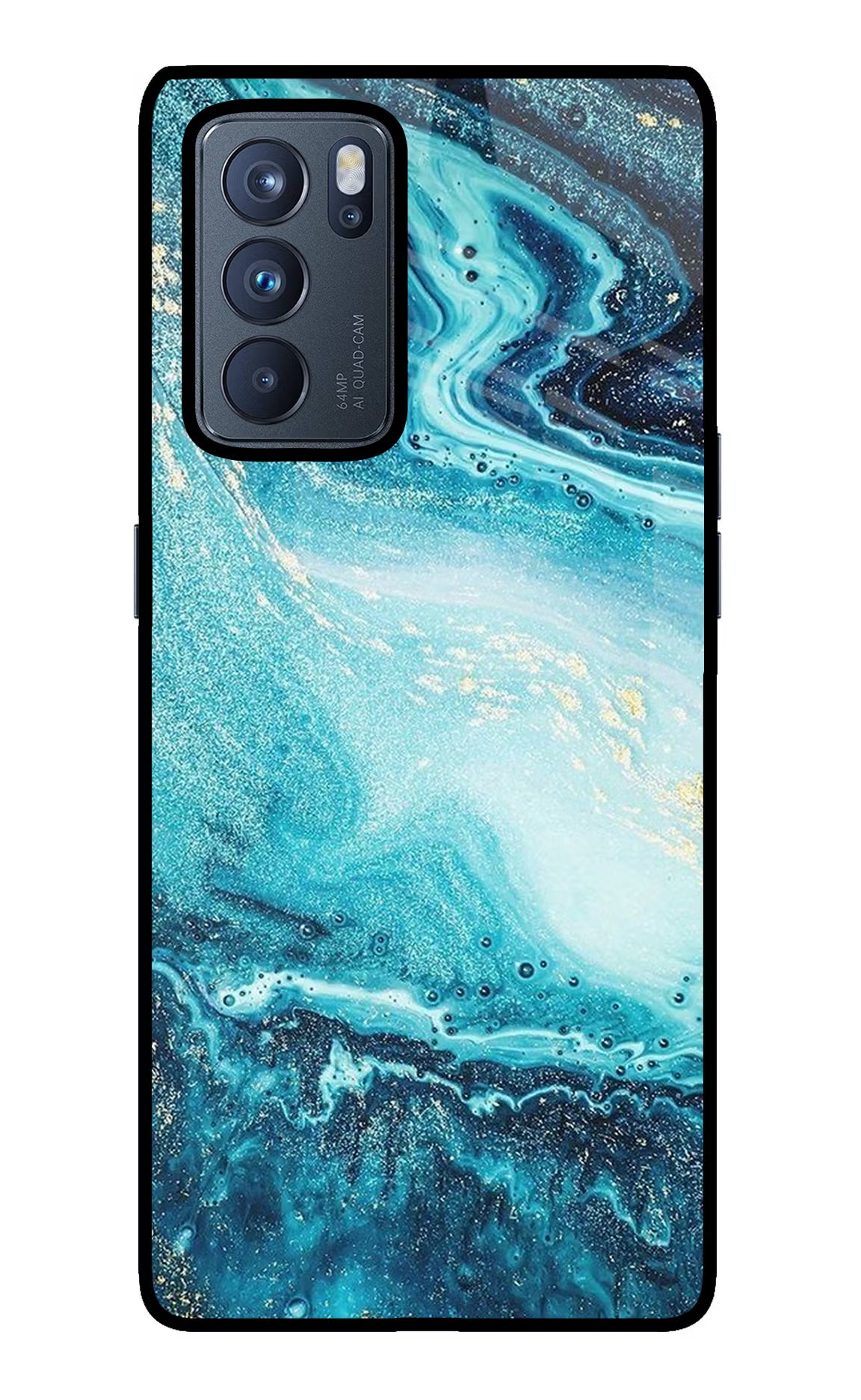 Blue Glitter Marble Oppo Reno6 Pro 5G Glass Case Back Cover by Casekaro