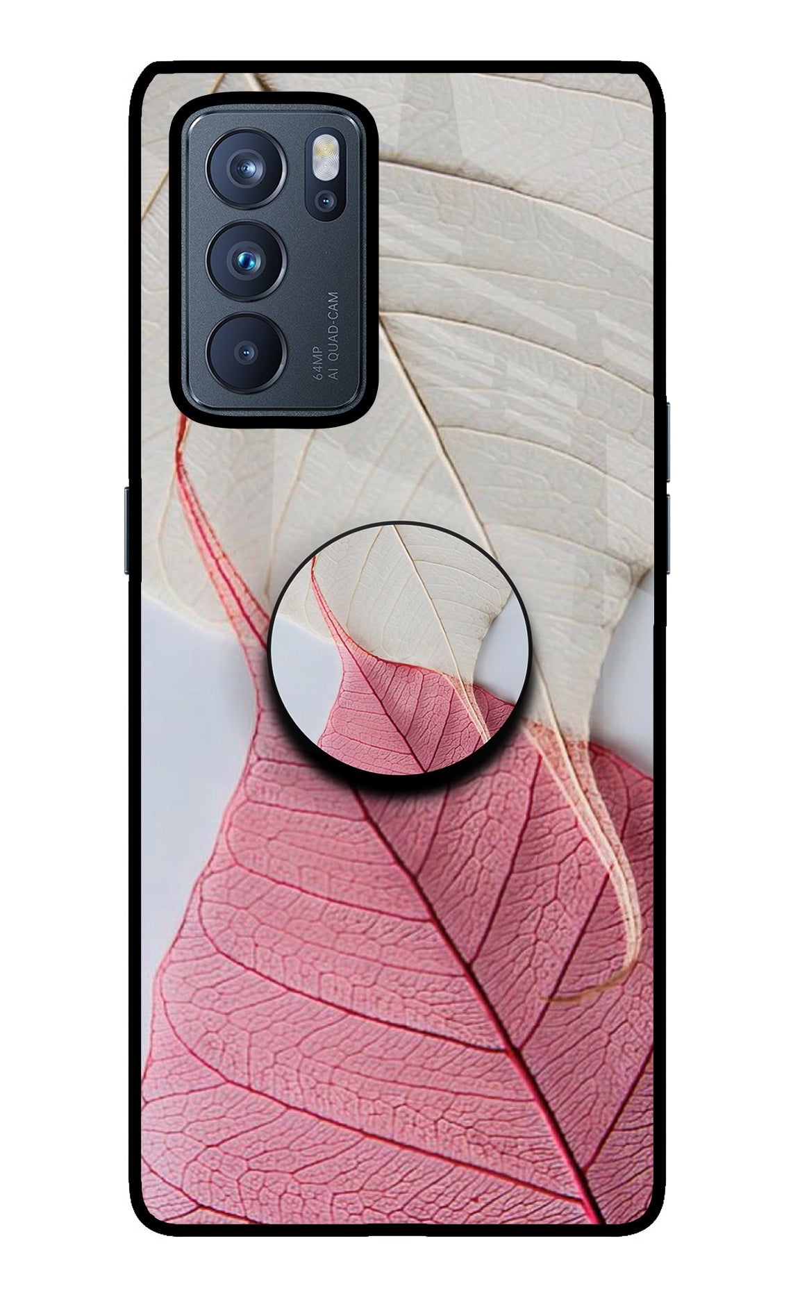 White Pink Leaf Oppo Reno6 Pro 5G Glass Case