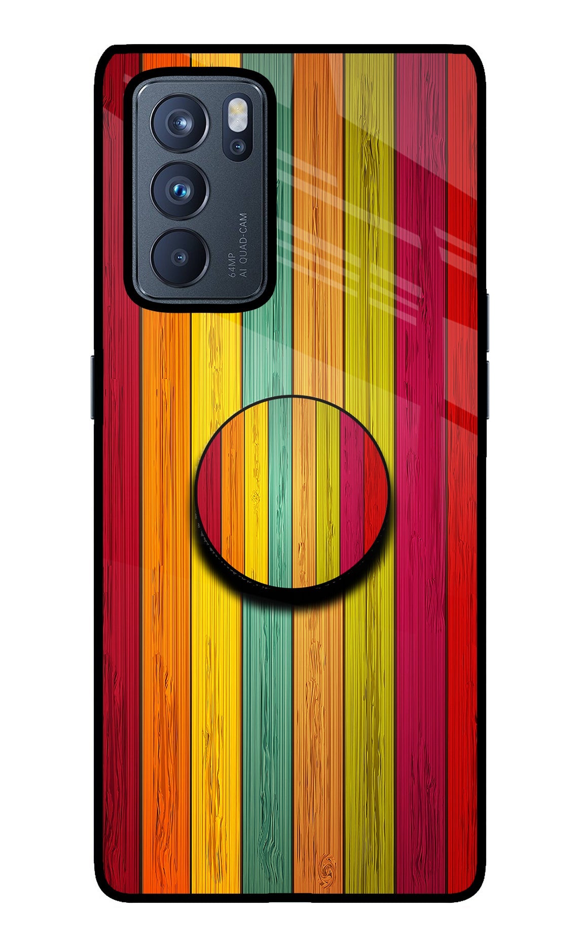 Multicolor Wooden Oppo Reno6 Pro 5G Glass Case