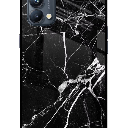 Black Marble Pattern Oppo Reno5 Pro 5G Glass Case Back Cover by Casekaro