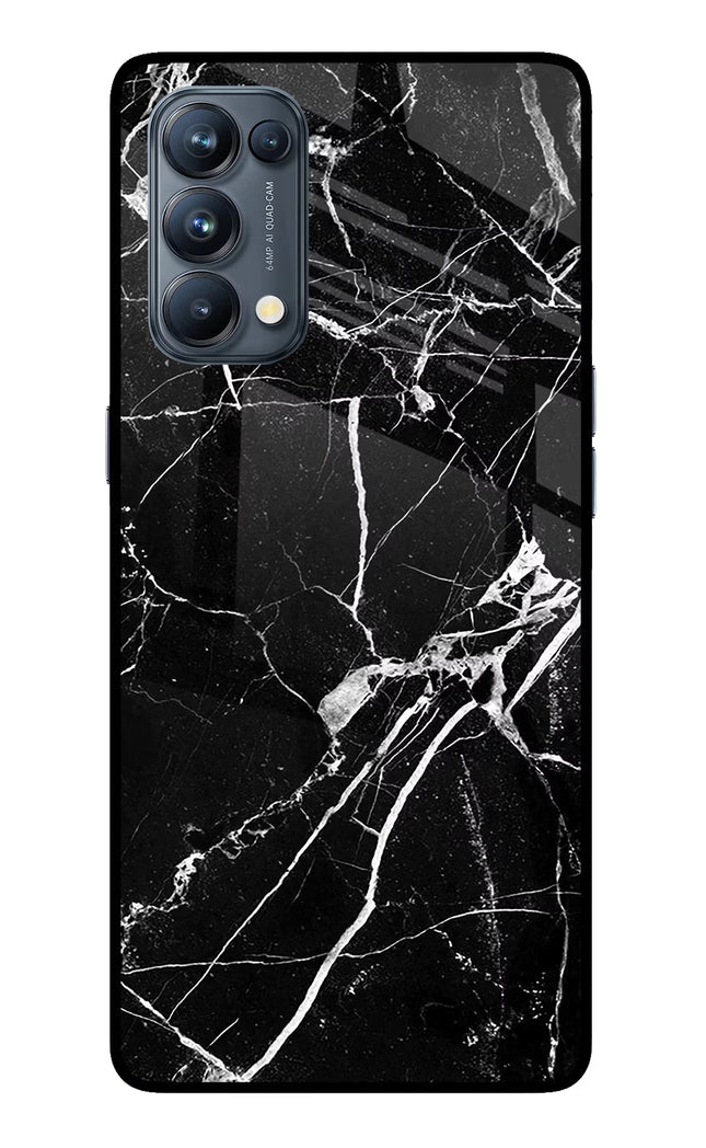 Black Marble Pattern Oppo Reno5 Pro 5G Glass Case Back Cover by Casekaro