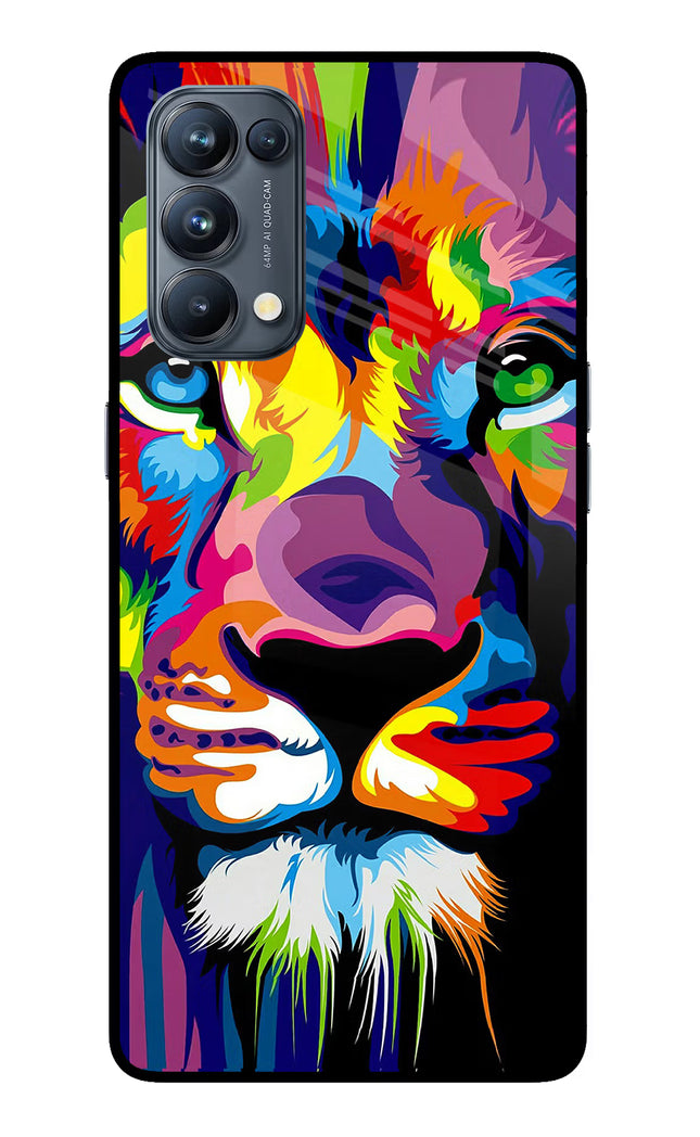 Lion Oppo Reno5 Pro 5G Glass Case Back Cover by Casekaro