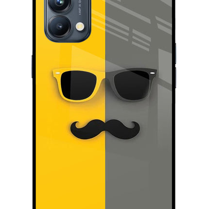Sunglasses with Mustache Oppo Reno5 Pro 5G Glass Case Back Cover by Casekaro