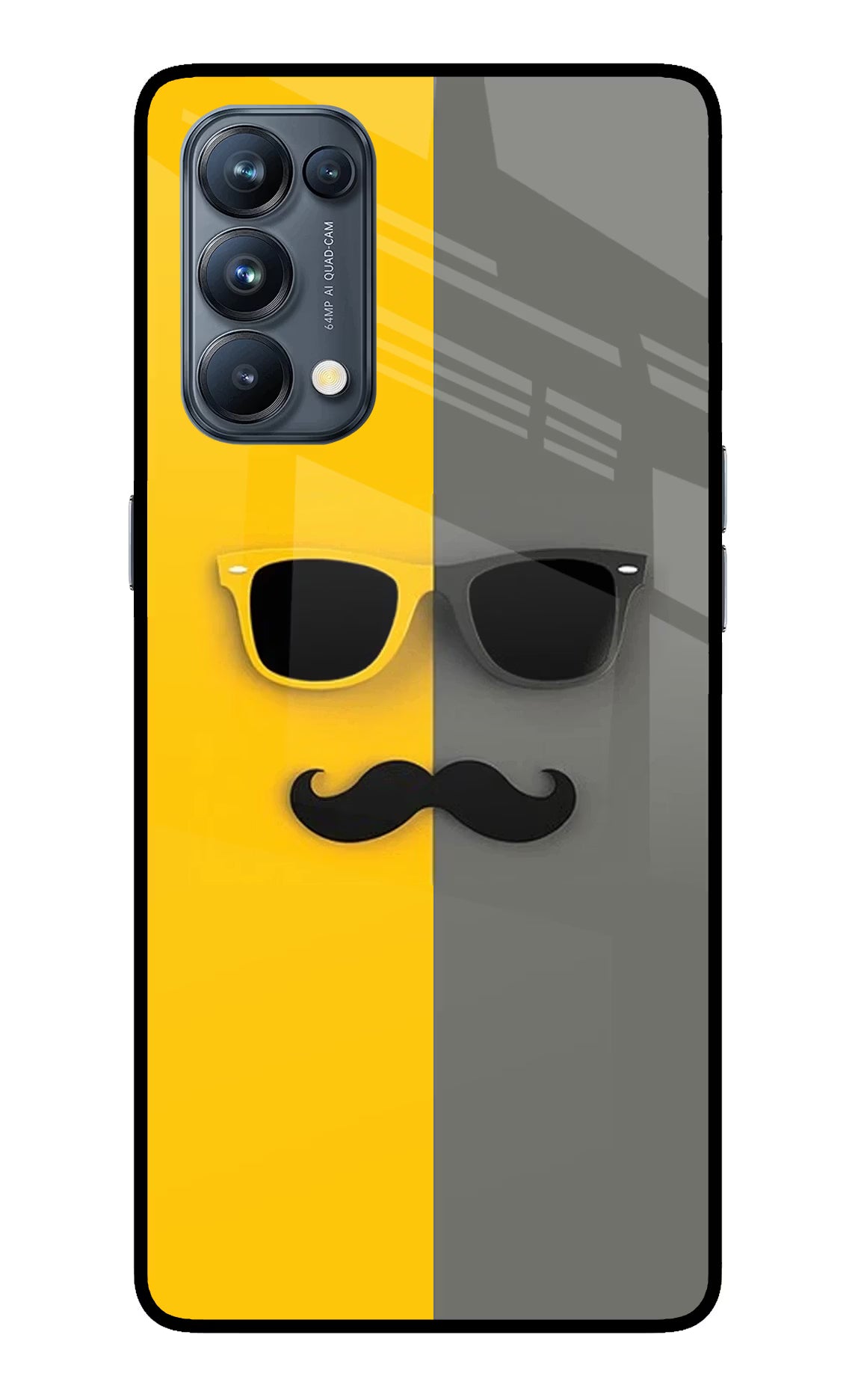 Sunglasses with Mustache Oppo Reno5 Pro 5G Glass Case Back Cover by Casekaro