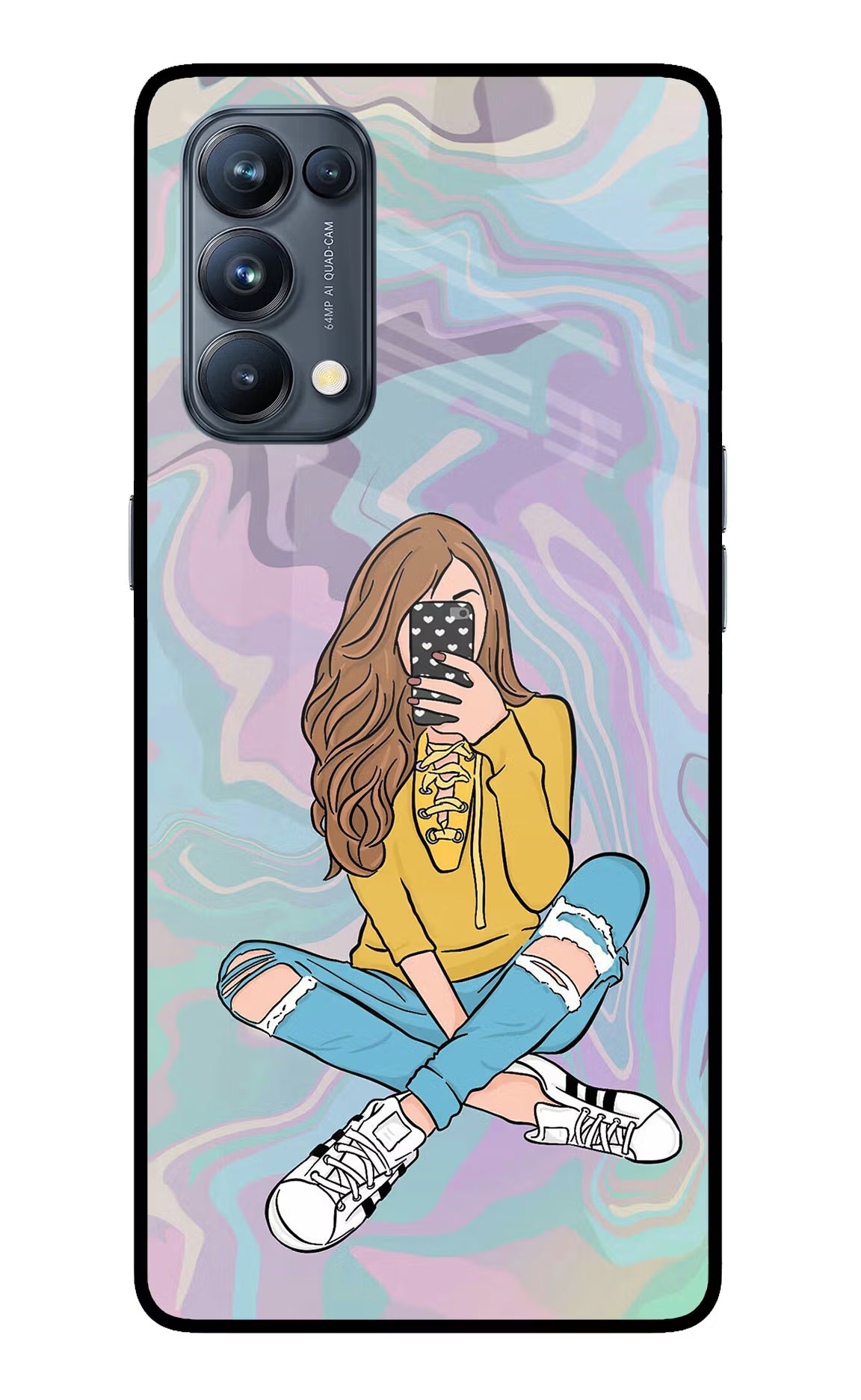 Selfie Girl Oppo Reno5 Pro 5G Glass Case Back Cover by Casekaro