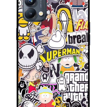 Sticker Bomb Oppo Reno5 Pro 5G Glass Case Back Cover by Casekaro