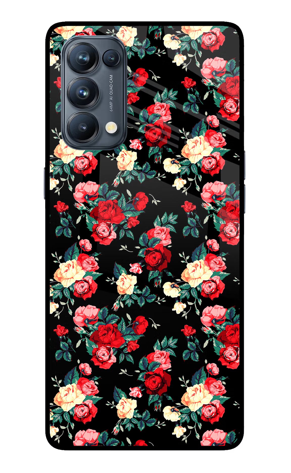 Rose Pattern Oppo Reno5 Pro 5G Glass Case Back Cover by Casekaro