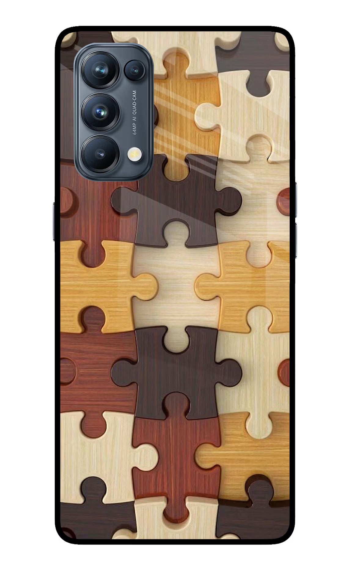 Wooden Puzzle Oppo Reno5 Pro 5G Glass Case Back Cover by Casekaro