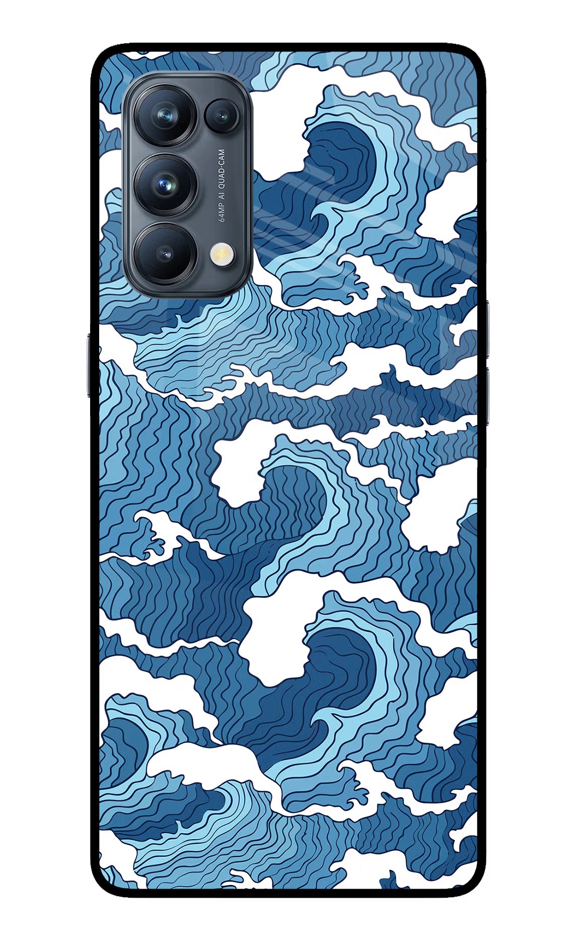 Blue Waves Oppo Reno5 Pro 5G Glass Case Back Cover by Casekaro