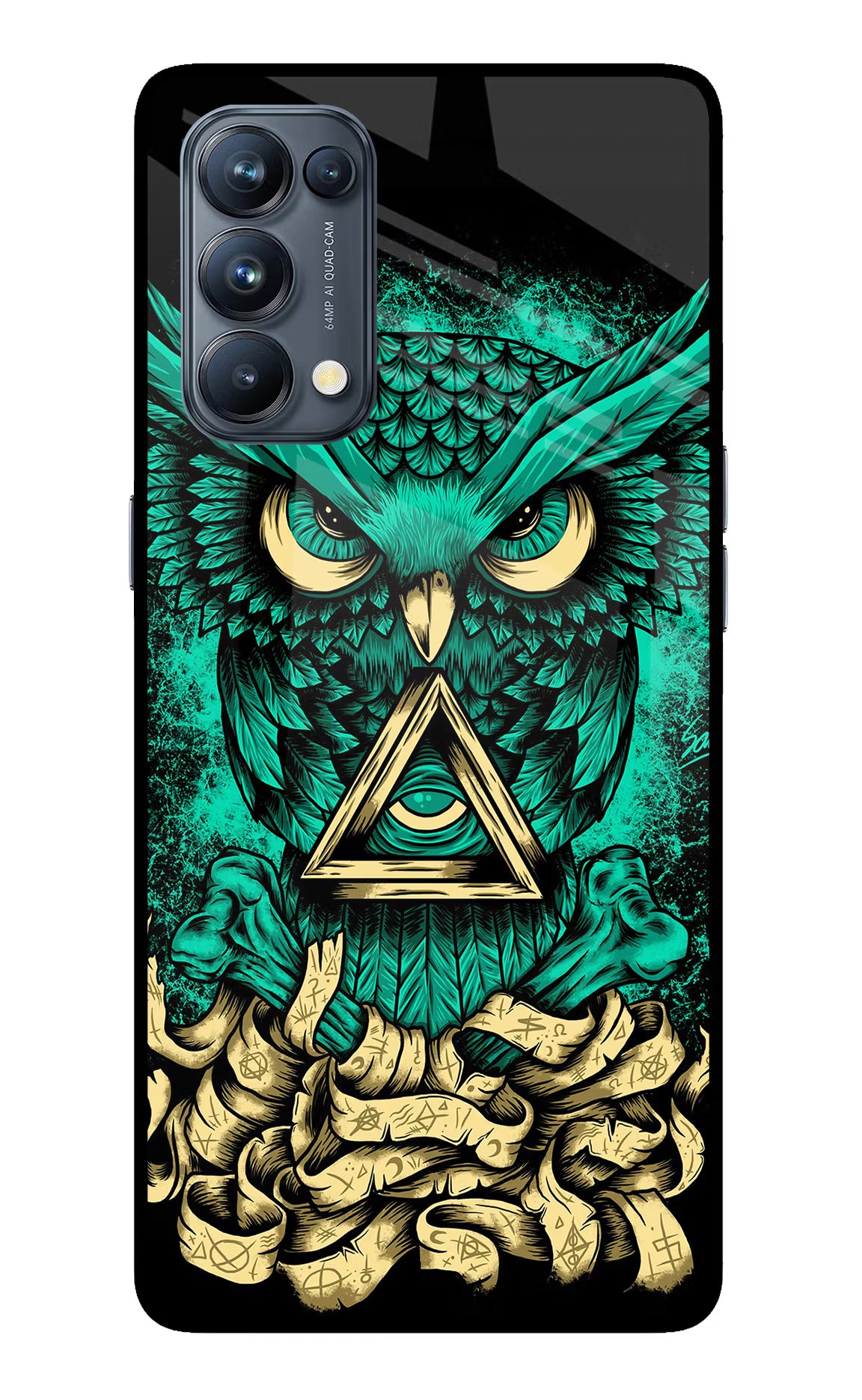 Green Owl Oppo Reno5 Pro 5G Glass Case Back Cover by Casekaro