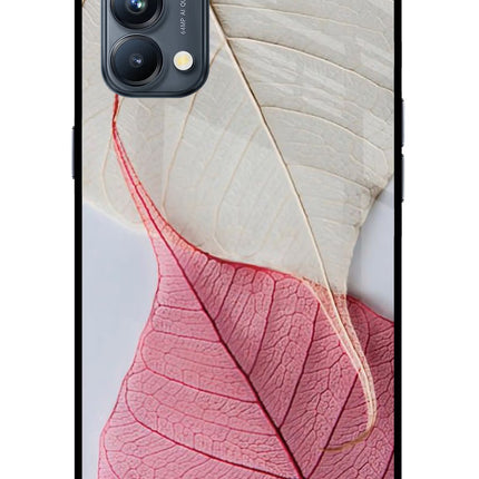 White Pink Leaf Oppo Reno5 Pro 5G Glass Case