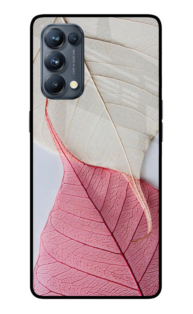 White Pink Leaf Oppo Reno5 Pro 5G Glass Case Back Cover by Casekaro