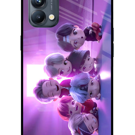 BTS Chibi Oppo Reno5 Pro 5G Glass Case Back Cover by Casekaro