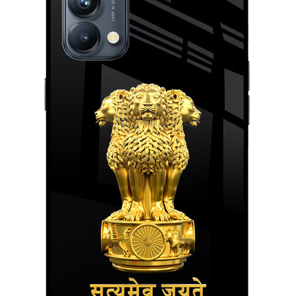 Satyamev Jayate Golden Oppo Reno5 Pro 5G Glass Case Back Cover by Casekaro