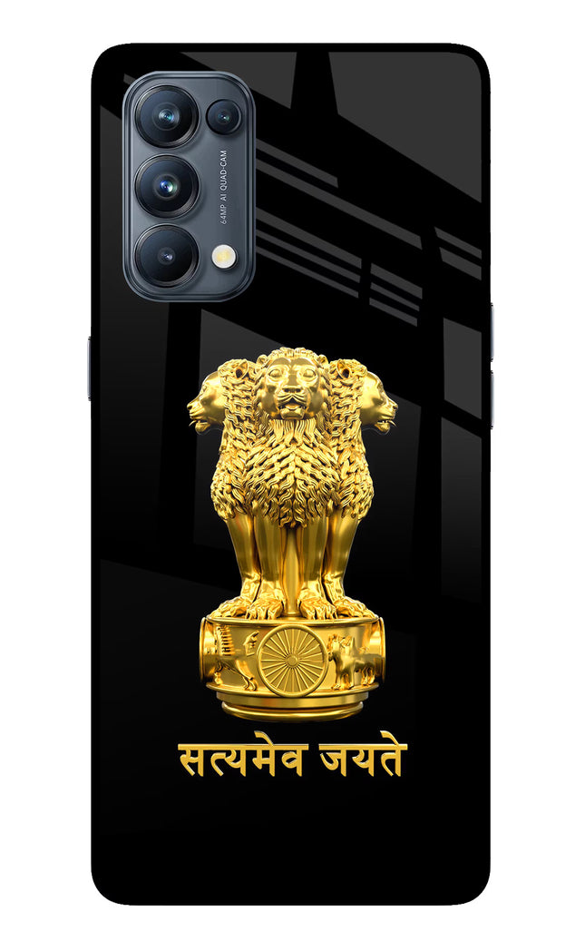 Satyamev Jayate Golden Oppo Reno5 Pro 5G Glass Case Back Cover by Casekaro