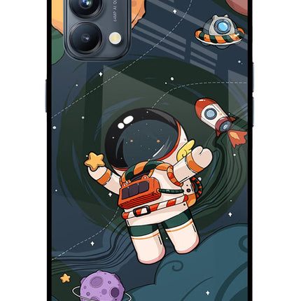 Cartoon Astronaut Oppo Reno5 Pro 5G Glass Case Back Cover by Casekaro