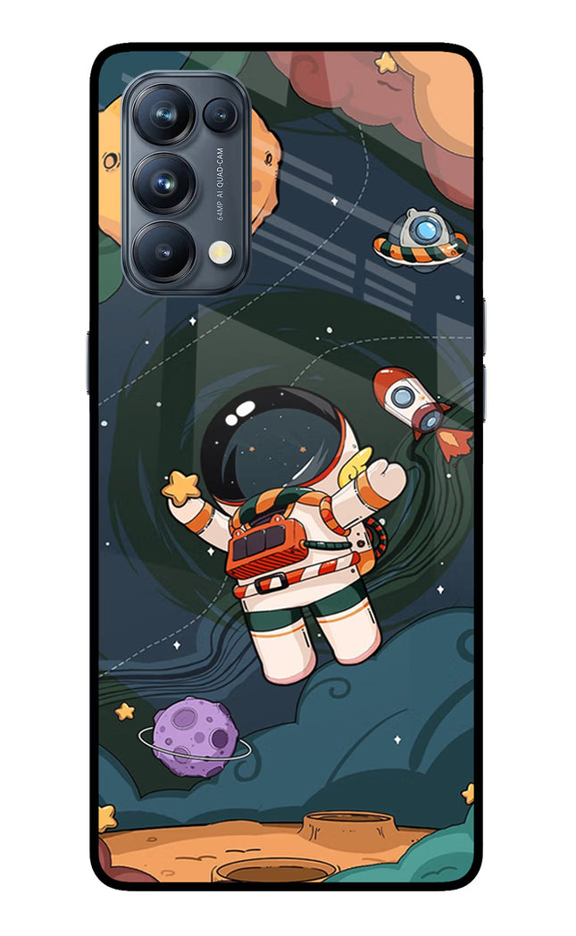 Cartoon Astronaut Oppo Reno5 Pro 5G Glass Case Back Cover by Casekaro