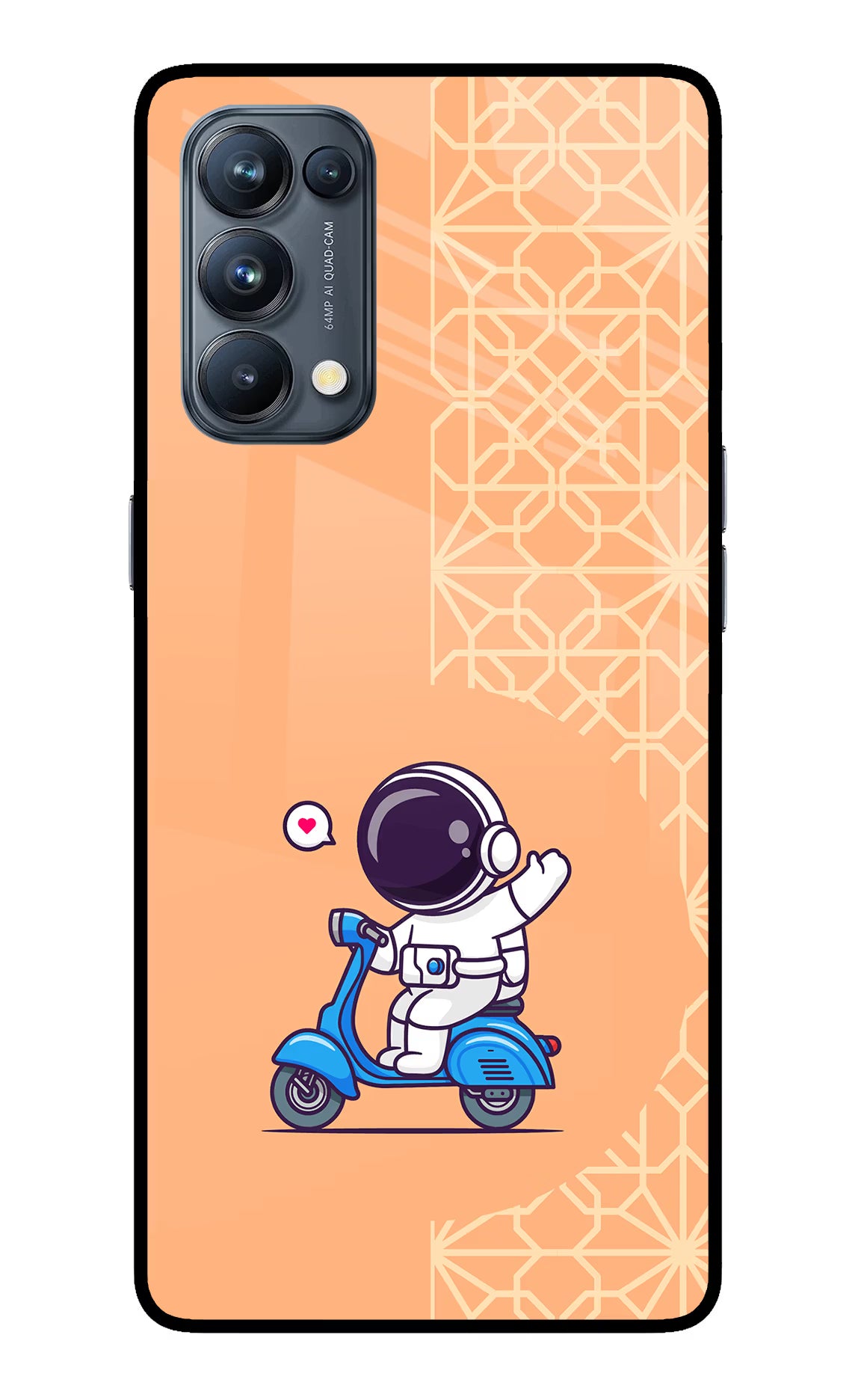 Cute Astronaut Riding Oppo Reno5 Pro 5G Glass Case Back Cover by Casekaro