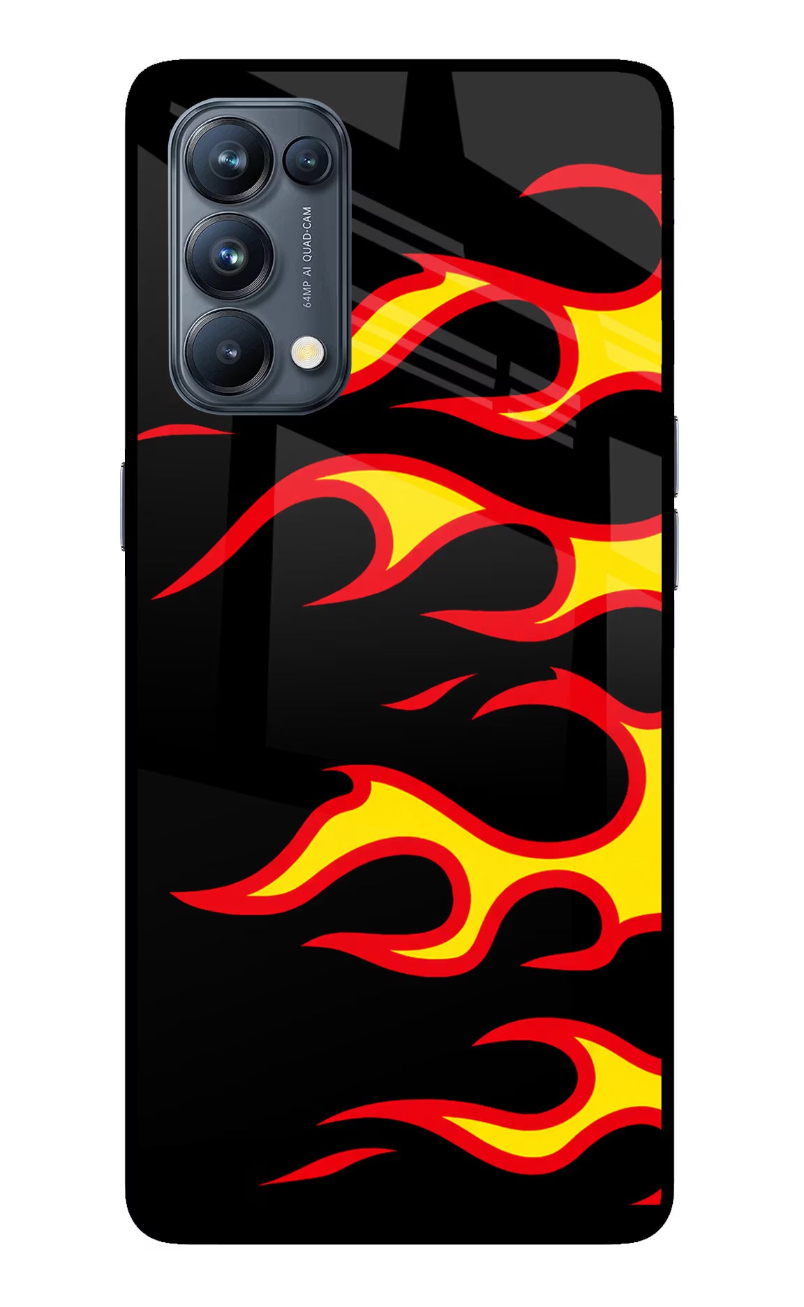 Side Sweep Flames Oppo Reno5 Pro 5G Glass Case Back Cover by Casekaro