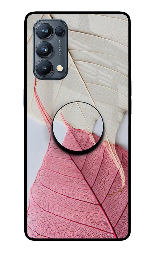 White Pink Leaf Oppo Reno5 Pro 5G Glass Case