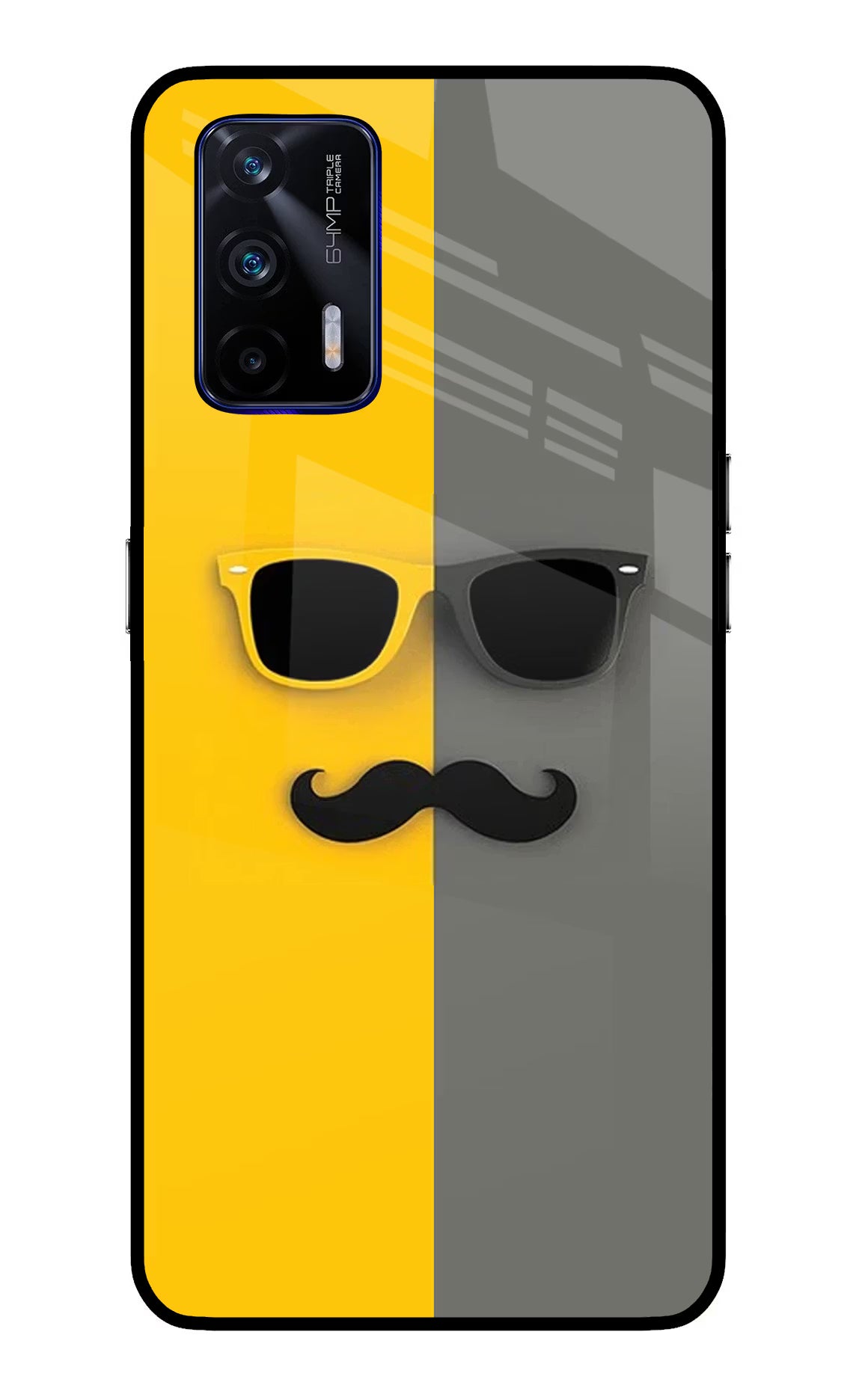 Sunglasses with Mustache Realme GT 5G Glass Case Back Cover by Casekaro