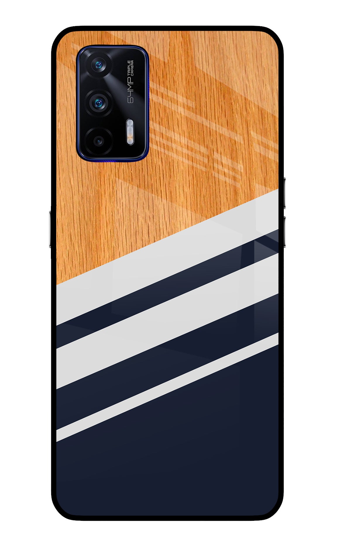 Blue and white wooden Realme GT 5G Glass Case